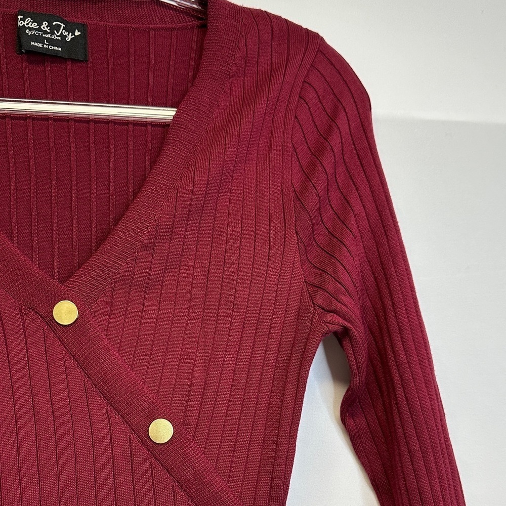 Jolie & Joy by FCT With Love Ribbed Knit Midi Dress Burgundy L - Picture 4 of 6